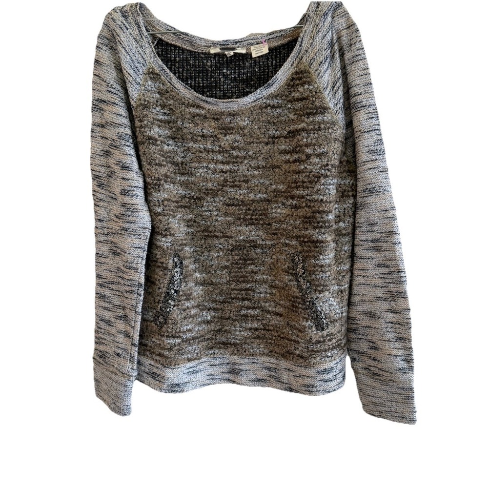 Miss Me Womens Brown Marled Knit Sequin Elbow Patch Wool Blend Sweater Size M‎